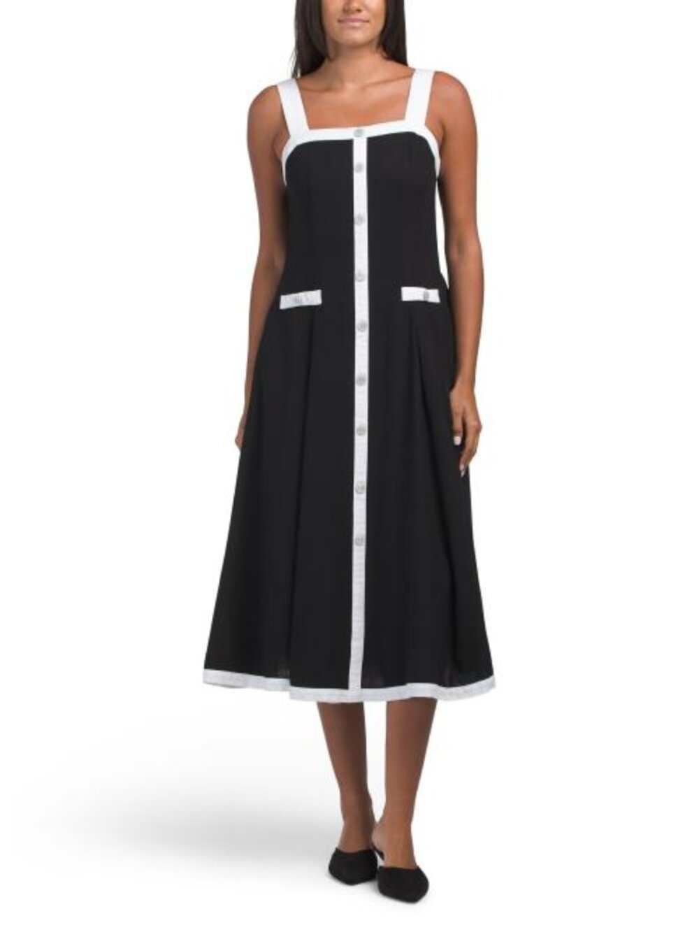 NICOLE MILLER Linen Blend Button Front Two-tone Midi Dress - Picture 1 of 5